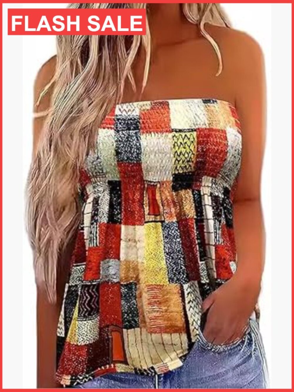 Women's Sleeveless Patchwork Tube Top Elastic Strapless Blouse